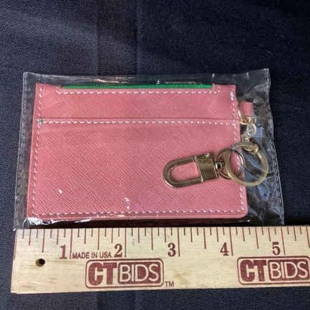 NWT Pink Leather Card Holder with Clip & Key Ring